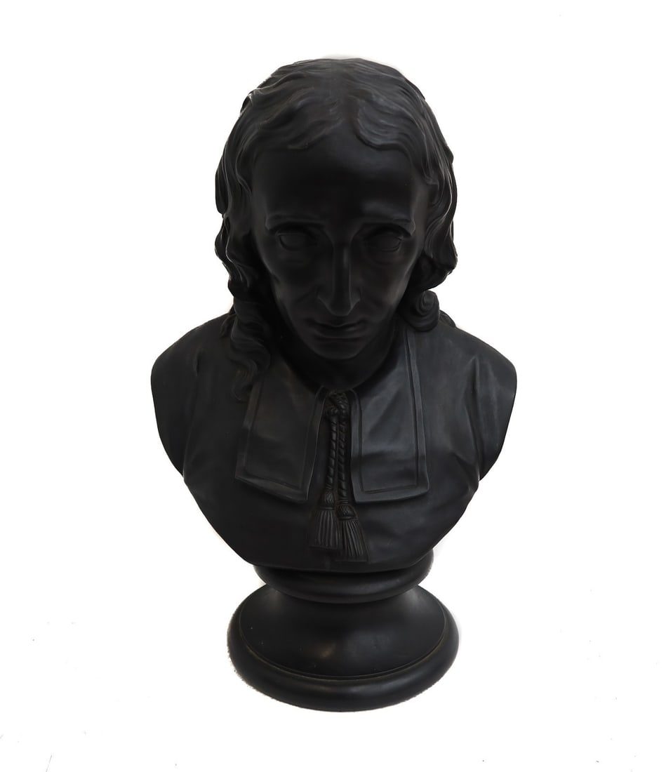 Wedgwood England Black Basalt Bust of Milton after EW Wyon 1903: Wedgwood England Black Basalt Bust of Milton after EW Wyon, 1903. Underside impressed Wedgwood. Weight: Approx. 7 lbs Measurements: Approx. 8.25 inches x 5.75 inches x 13 inches tall Condition:Great c
