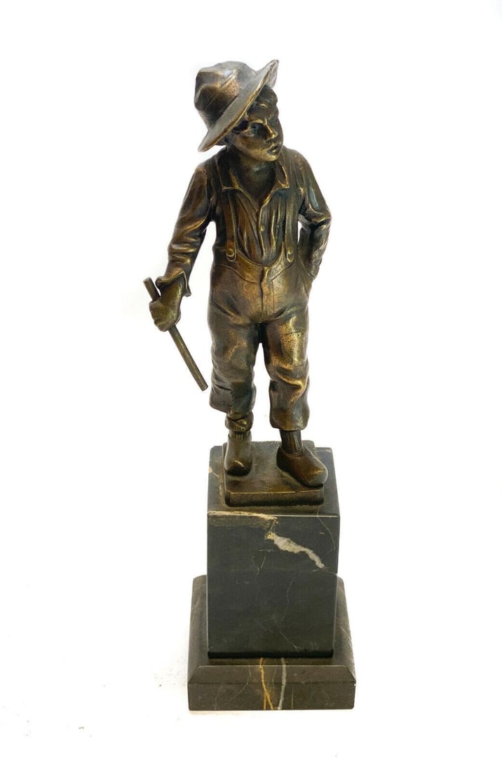 German Bronze & Stone Base Sculpture of a Boy, c1900 (1 of 6)