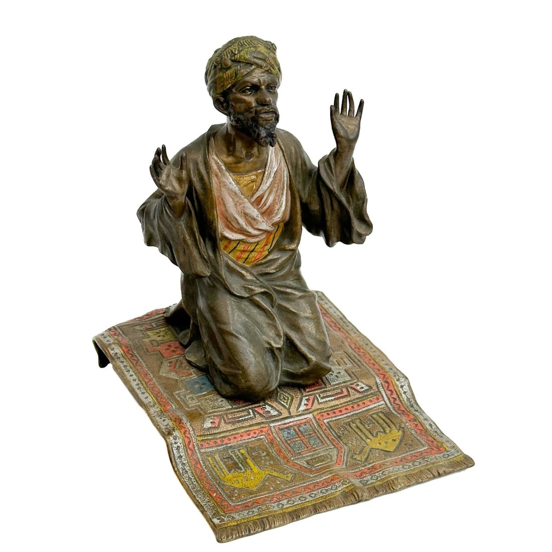 Franz Bergman Austrian Cold Painted Bronze Sculpture Figure on Prayer Rug c1920 (1 of 7)