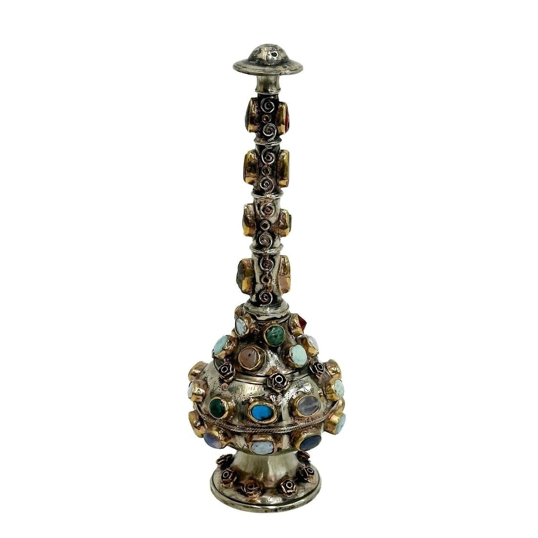 White Gilt Metal Gem Mounted Bottle Rose Water Sprinkler Judaica (1 of 5)