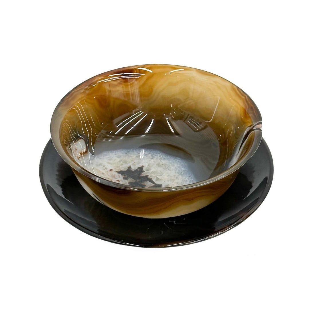 Continental Carved Banded Agate Geode Bowl with Underplate mid 20th century (1 of 8)