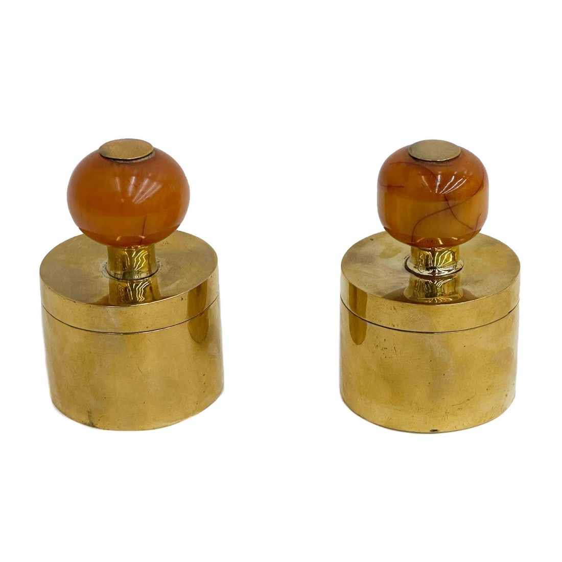 Pair Continental Gilt Metal & Bakelite Round Boxes Mid Century (1 of 4)