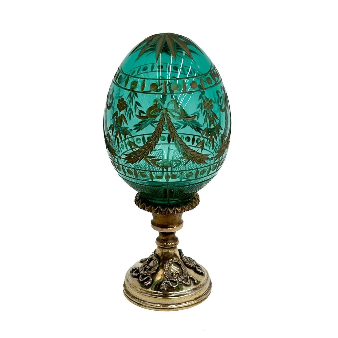 Faberge Gilt Intaglio Glass Winter Palace Egg Sterling Vermeil Silver Base (1 of 6)