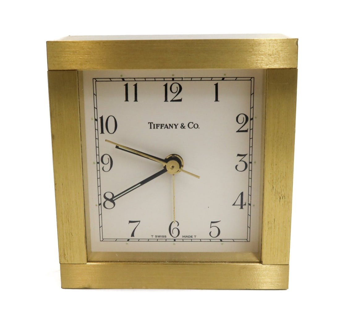 Tiffany & Co Square Brass Desk Clock Swiss Quartz Made (1 of 6)