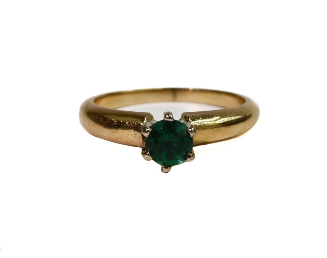 14k Yellow Gold Round Cut Emerald Solitaire Ring Size 6.25 (1 of 7)