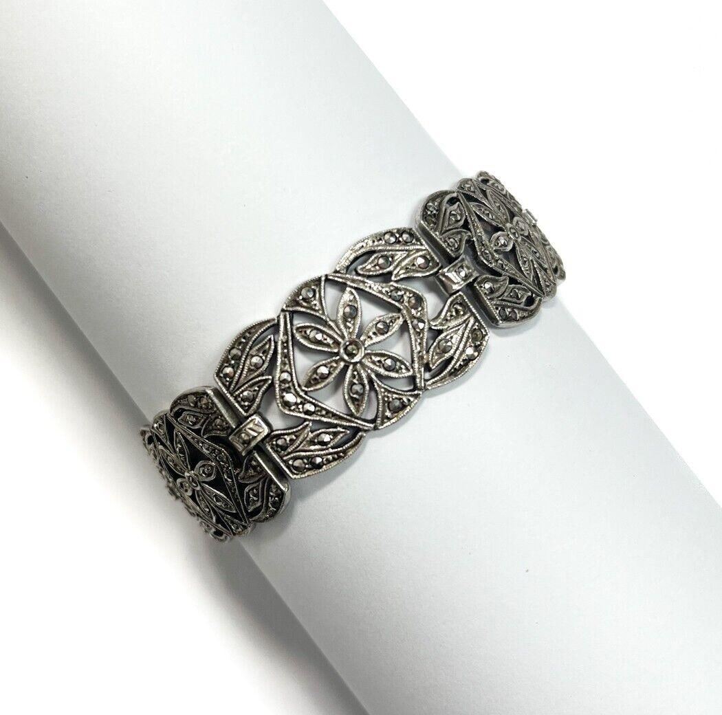 Sterling Silver Marcasite Statement Bracelet (1 of 6)