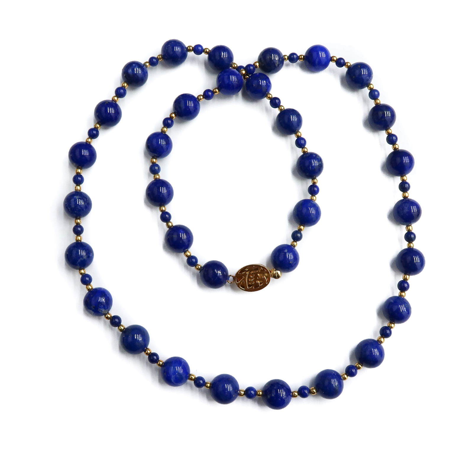 10k Yellow Gold and Lapis Lazuli Beaded Necklace (1 of 7)