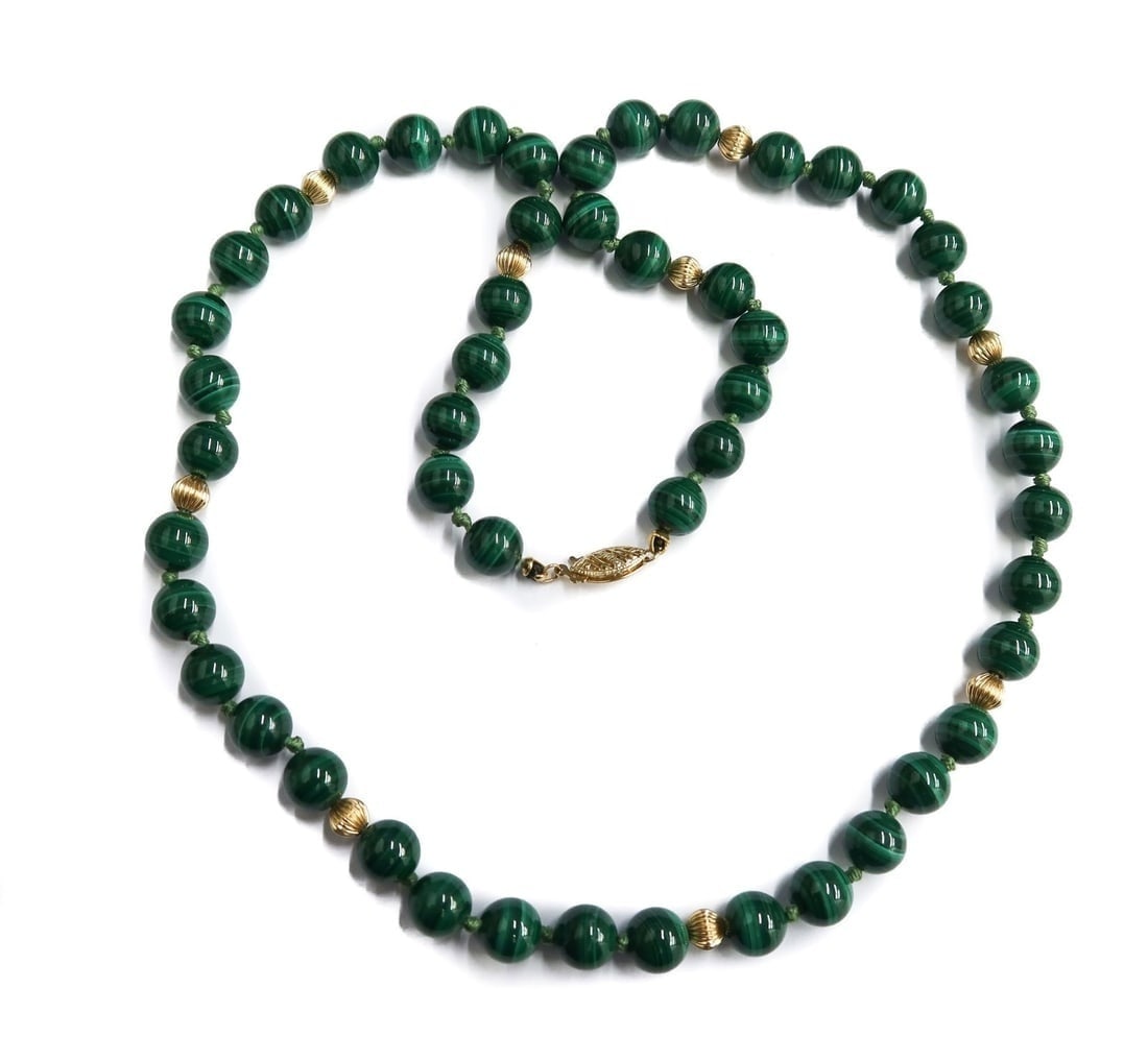 14k Yellow Gold and Malachite Beaded Necklace (1 of 5)