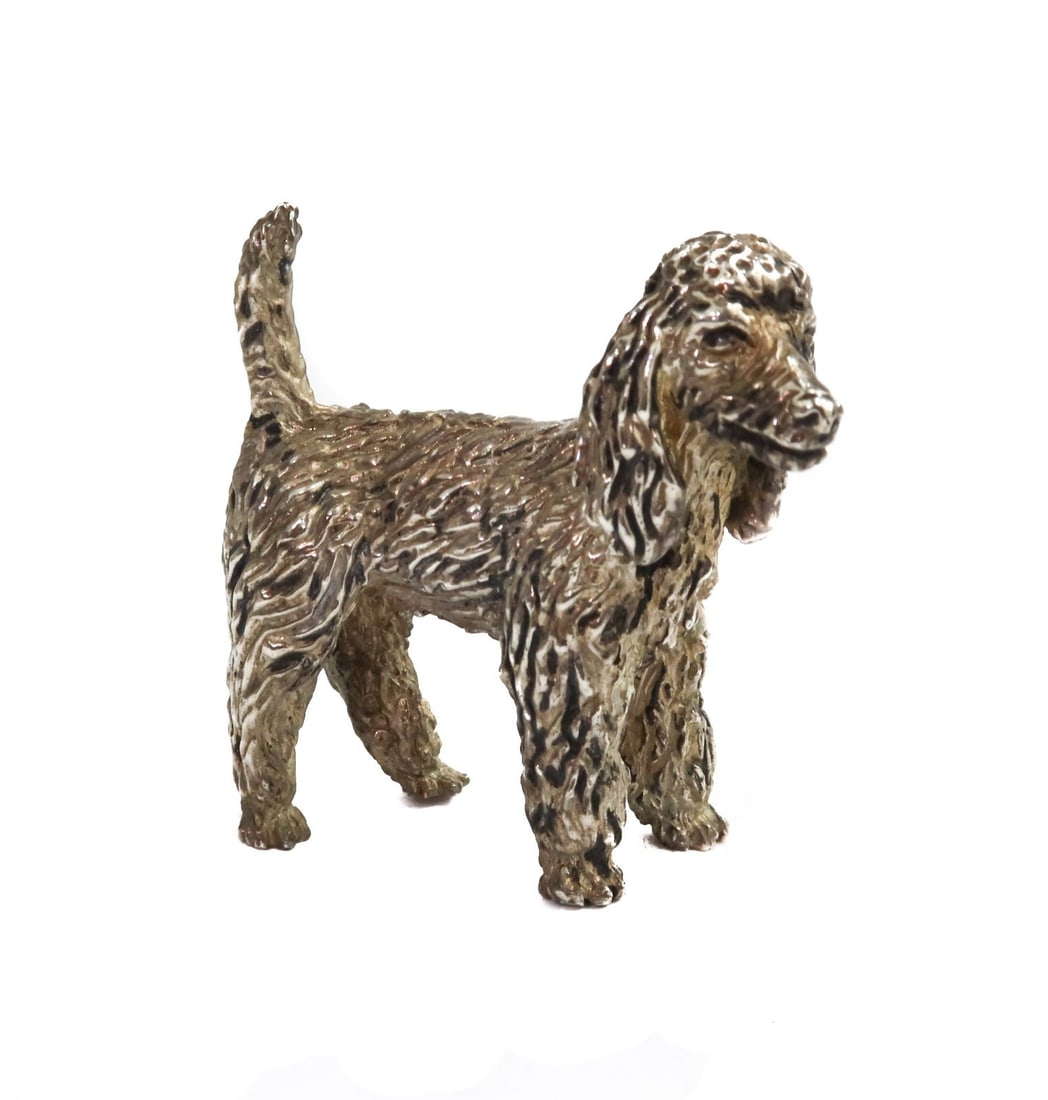 Silver Miniature Poodle Dog Figurine: Silver Miniature Poodle Dog Figurine. Unmarked, but tests for silver. Weight: Approx. 3.2 ozt Measurements: approx. 2 inches x 1.75 inches x 1.95 inches tall Condition: Very good condition. Light surf