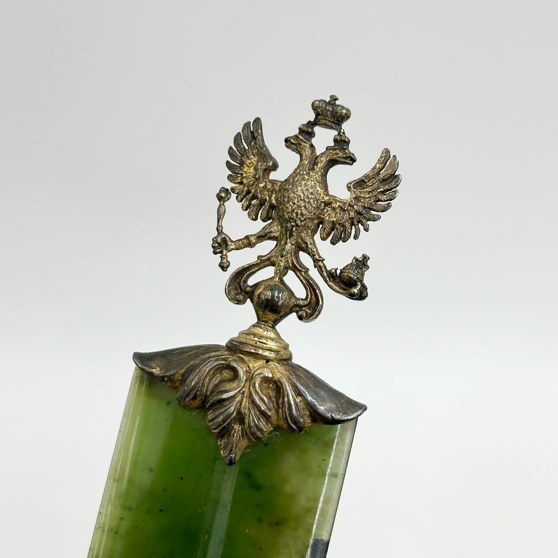 Gilt Silver Mounted Carved Nephrite Jade Letter Opener with Russian Hallmarks - 3