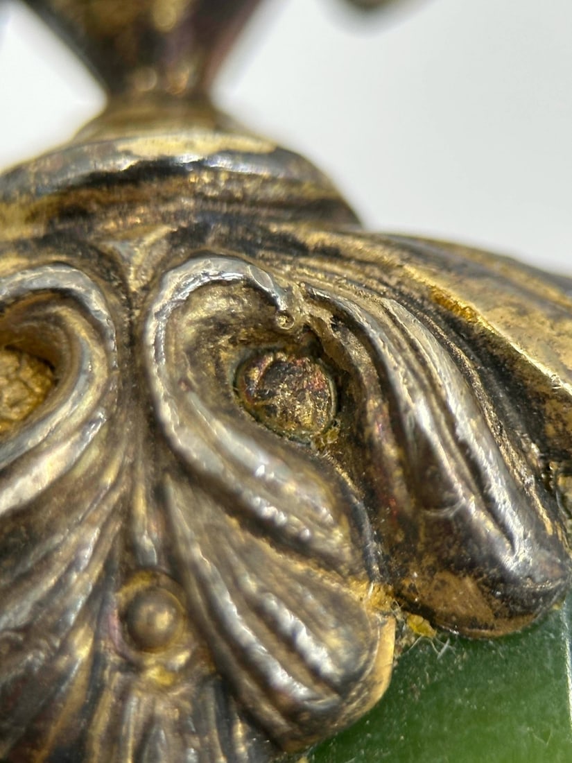 Gilt Silver Mounted Carved Nephrite Jade Letter Opener with Russian Hallmarks - 9