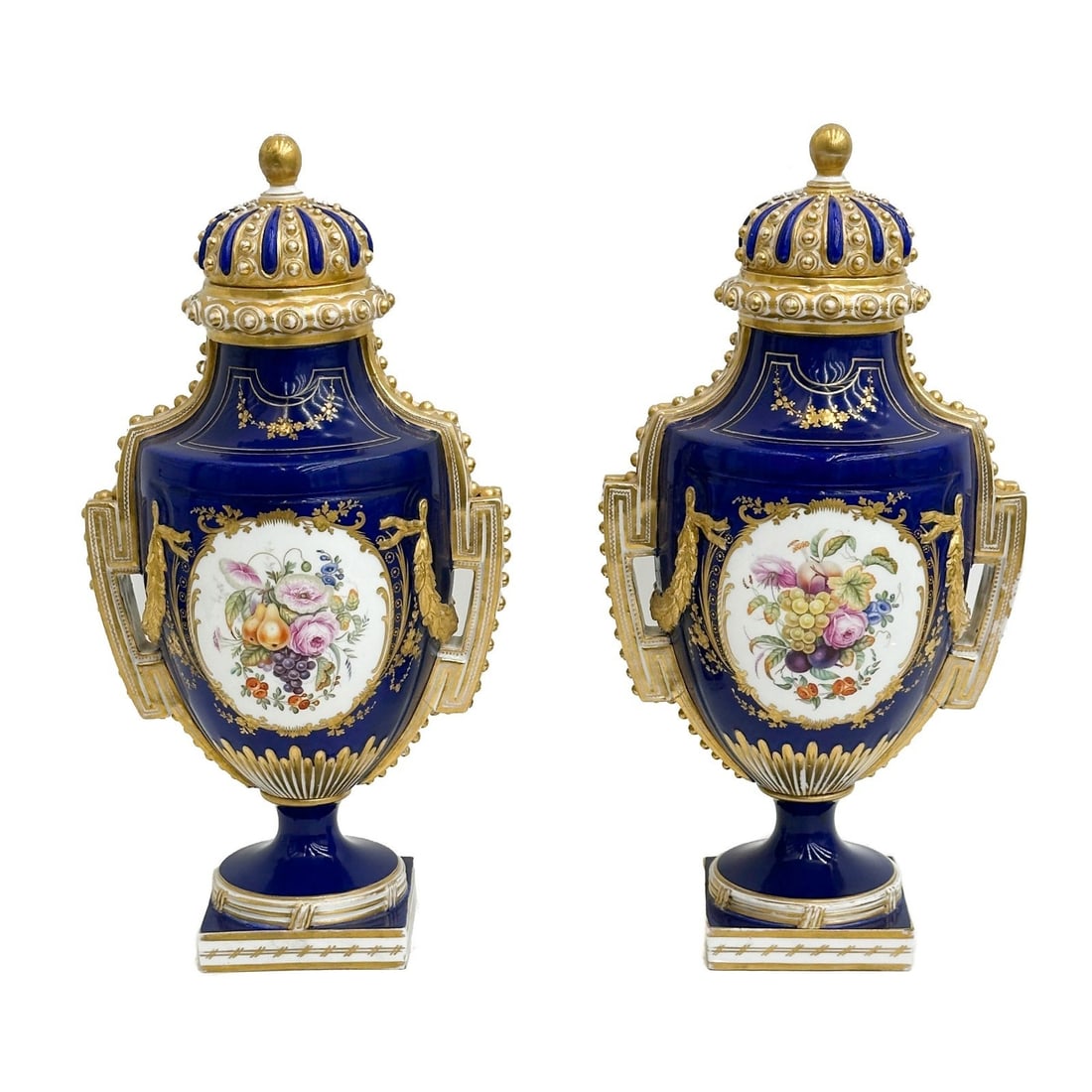 Pair Coalport England Hand Painted Porcelain Lidded Urns Florals circa 1855 (1 of 11)