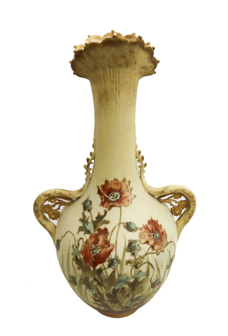 Amphora RSTK Pottery Twin Handled Vase, circa 1900. Hand Painted Flowers (1 of 11)