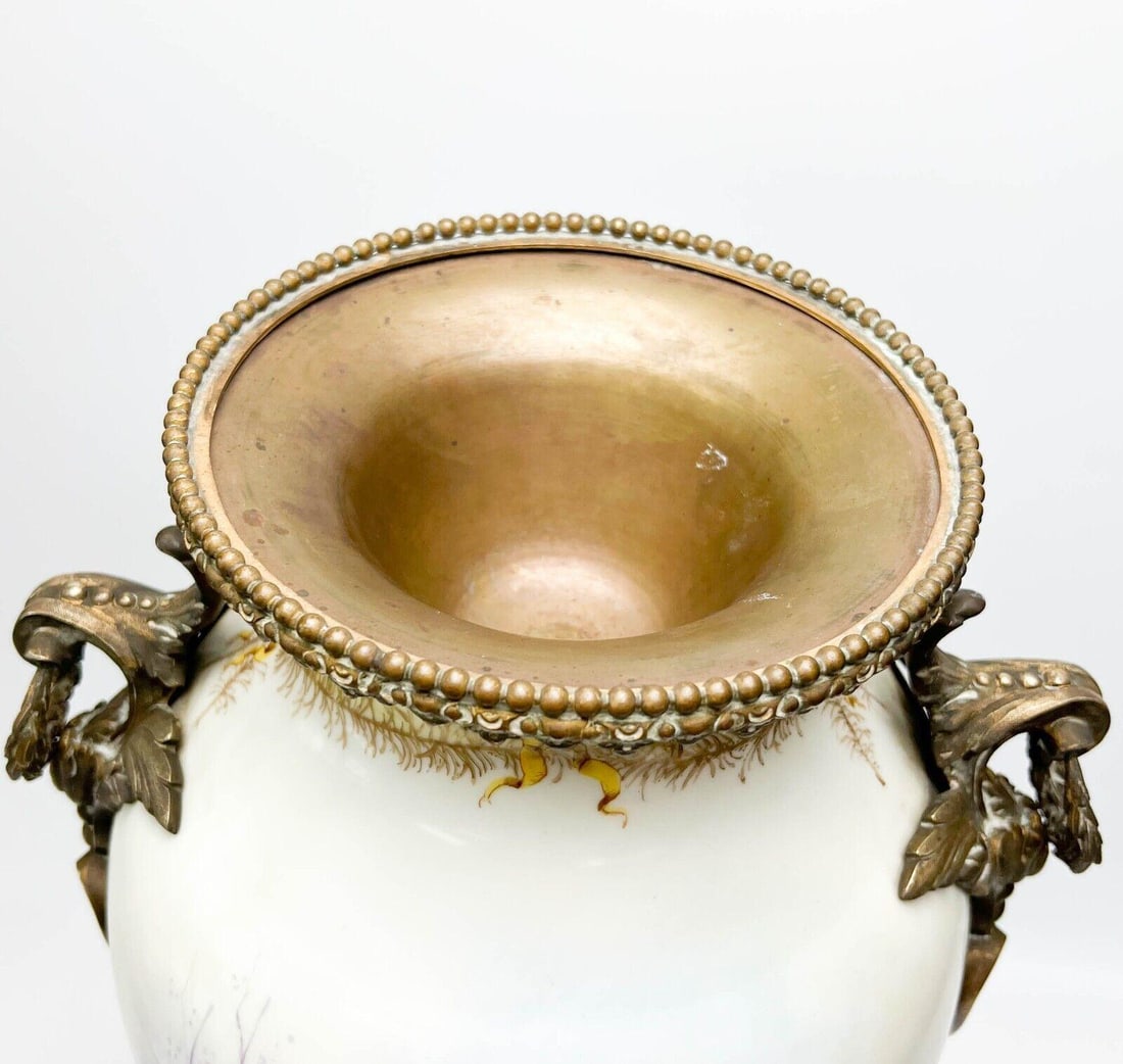Sevres France Hand Painted Porcelain Bronze Mounted Large Covered Urn - 11