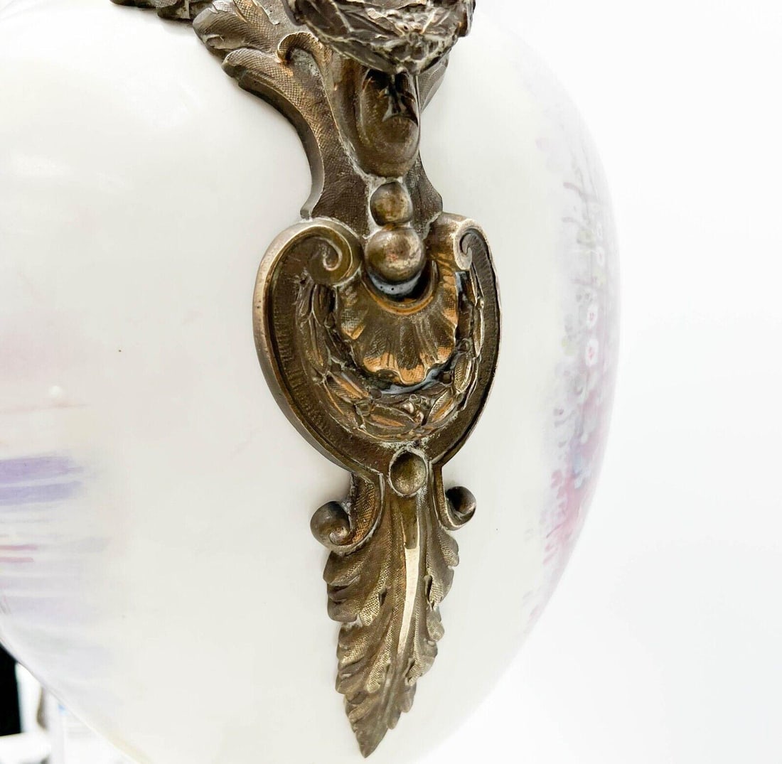 Sevres France Hand Painted Porcelain Bronze Mounted Large Covered Urn - 12