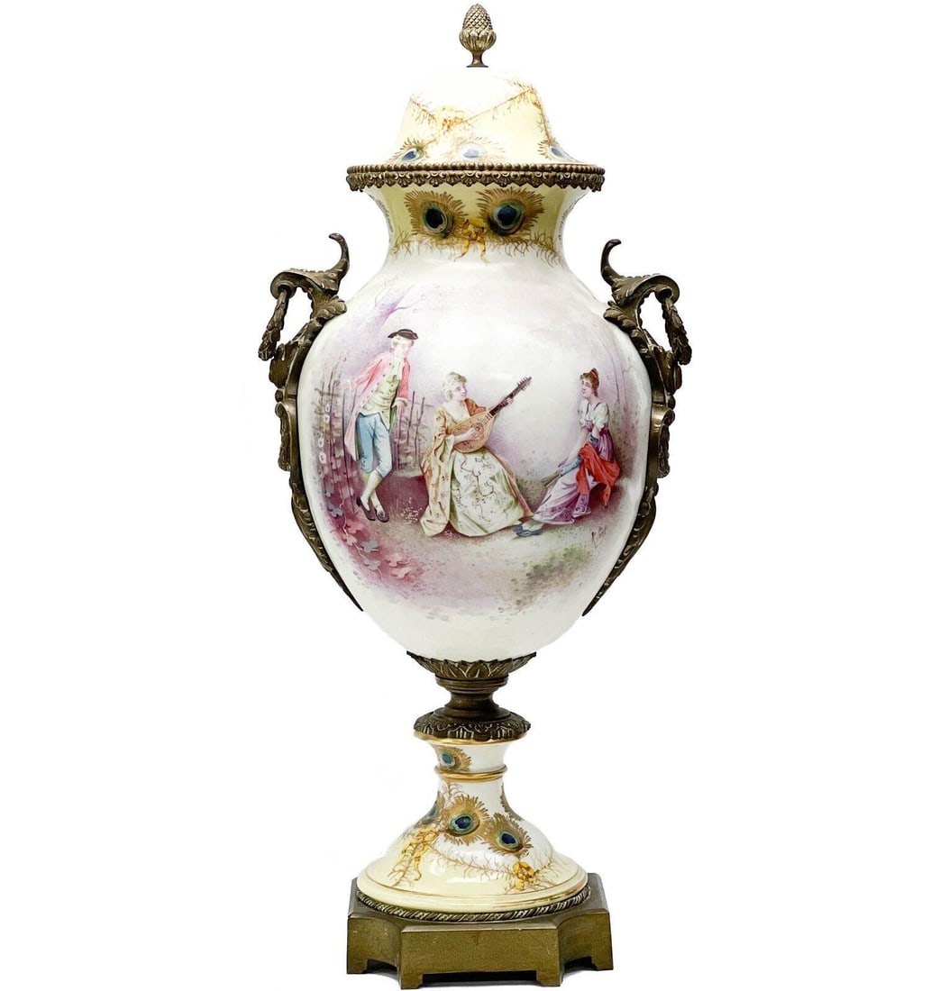 Sevres France Hand Painted Porcelain Bronze Mounted Large Covered Urn (1 of 12)