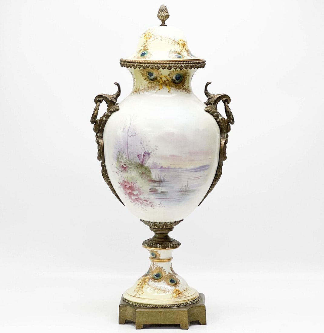 Sevres France Hand Painted Porcelain Bronze Mounted Large Covered Urn - 3