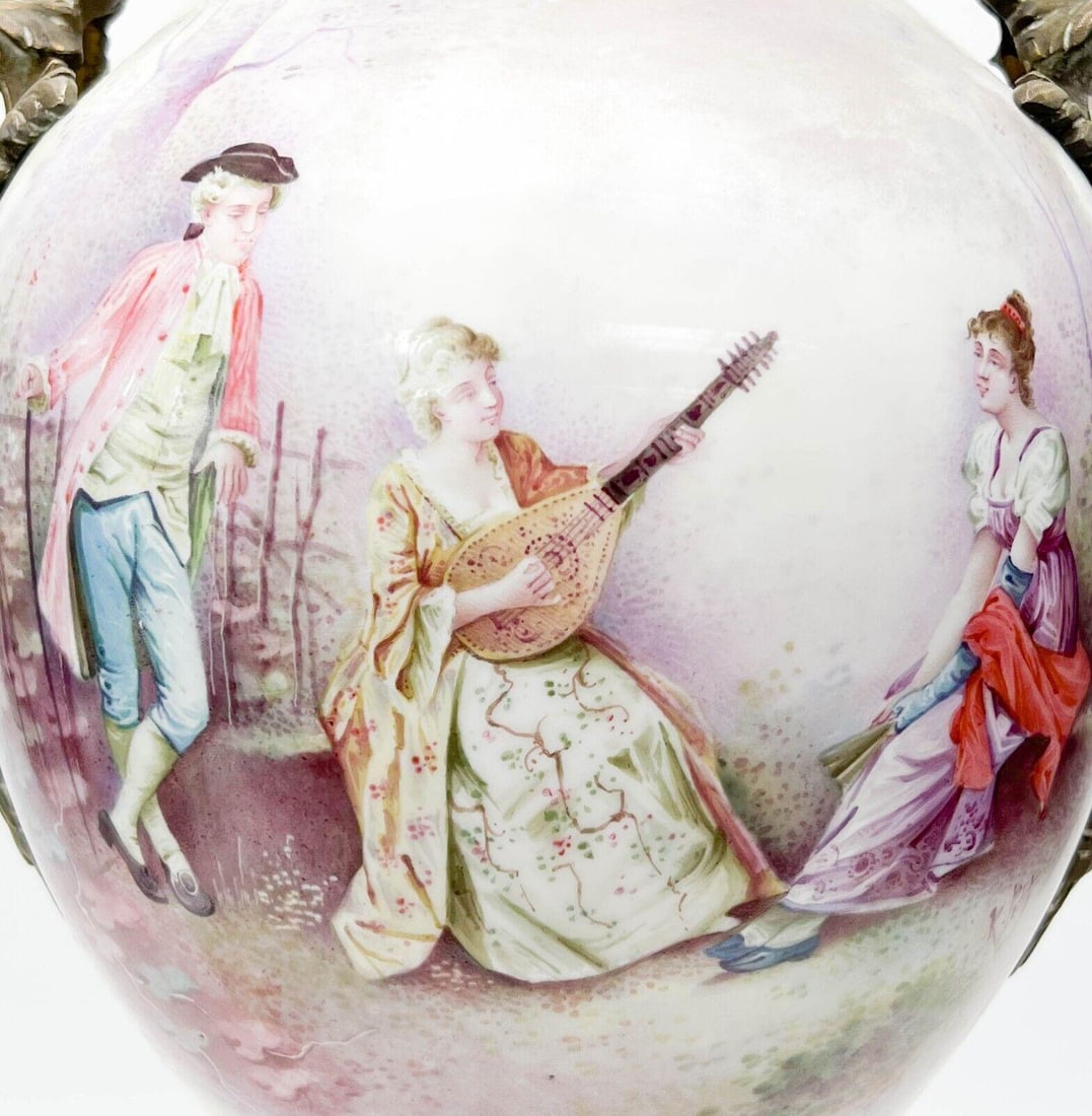 Sevres France Hand Painted Porcelain Bronze Mounted Large Covered Urn - 4