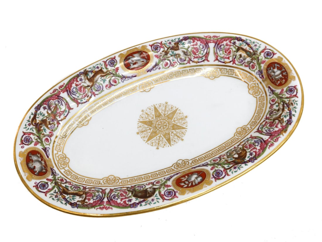 Manufacture de Sevres Louis Philippe Chateau Fontainebeau Hunting Oval Dish 1846 (1 of 10)