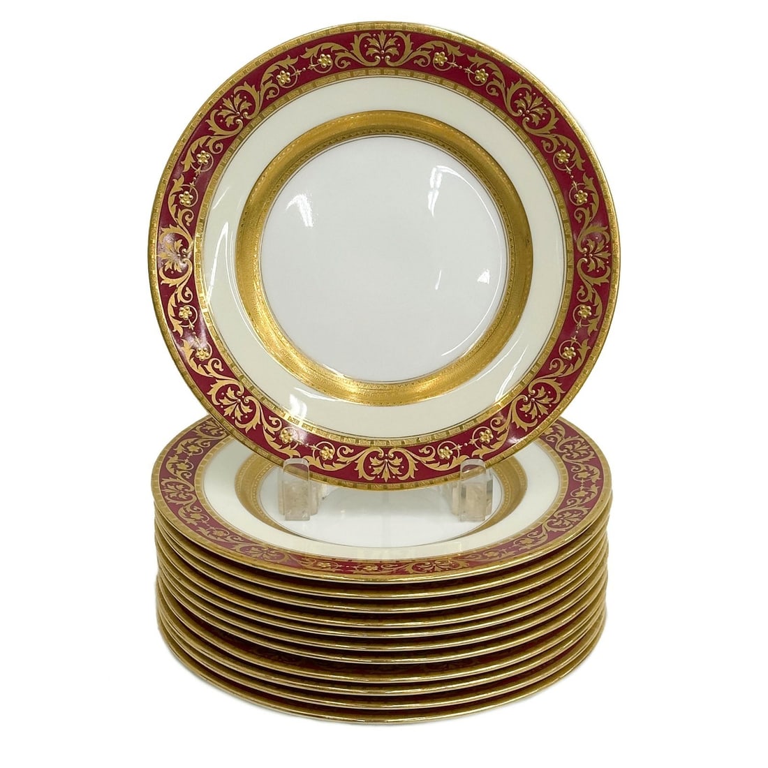 12 Minton England for Tatman Gilt Porcelain Dessert Plates Red c1925 (1 of 5)