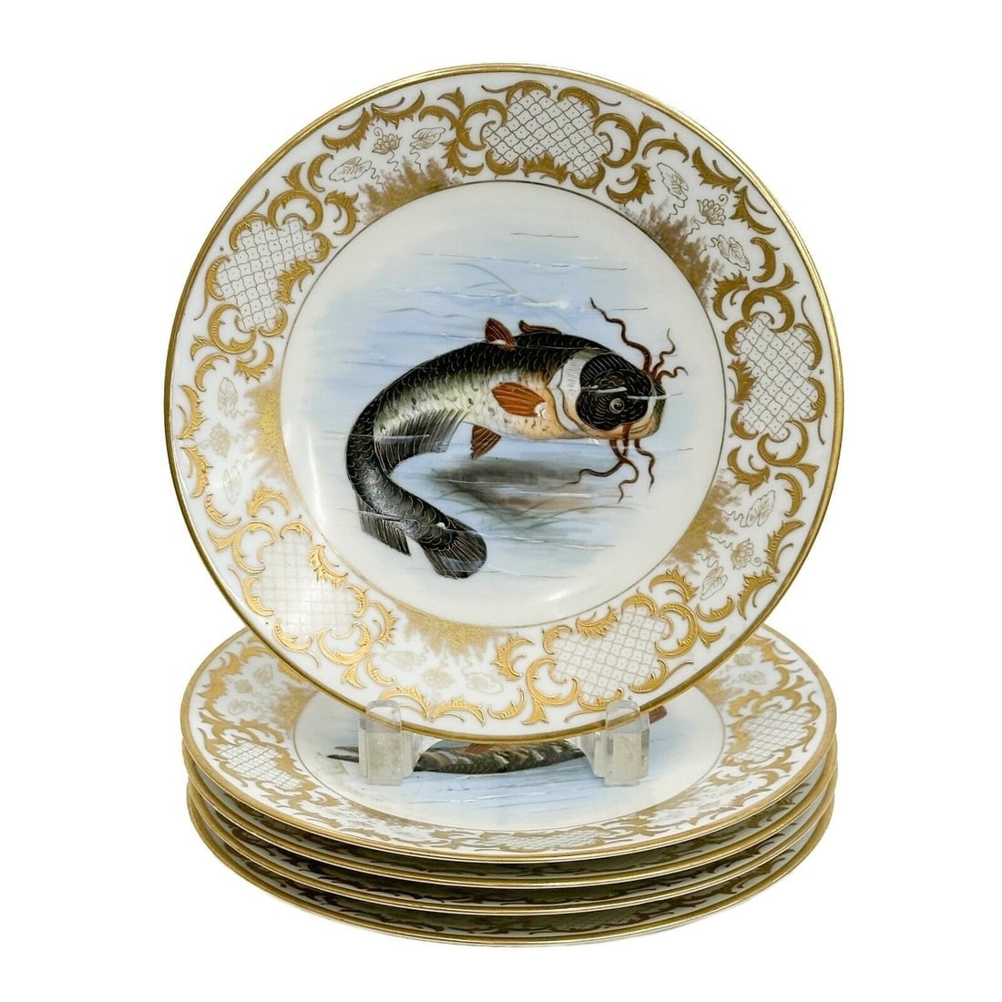 5 Ovington Bros Imperial Vienna Limoges France Dessert Plates Fish circa 1930 (1 of 6)