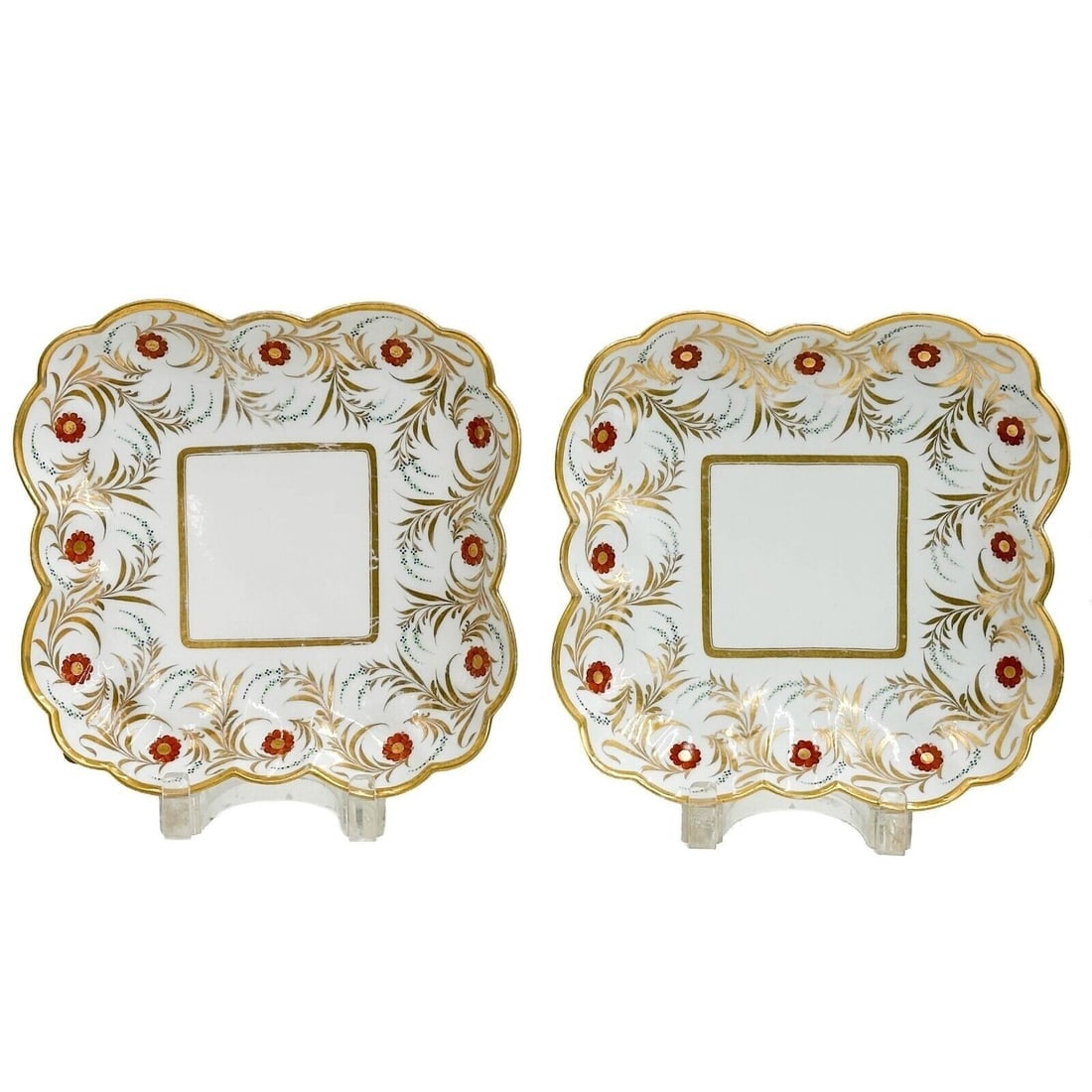 Pair Barr Flight & Barr Gilt Porcelain Square Dishes circa 1810 (1 of 7)
