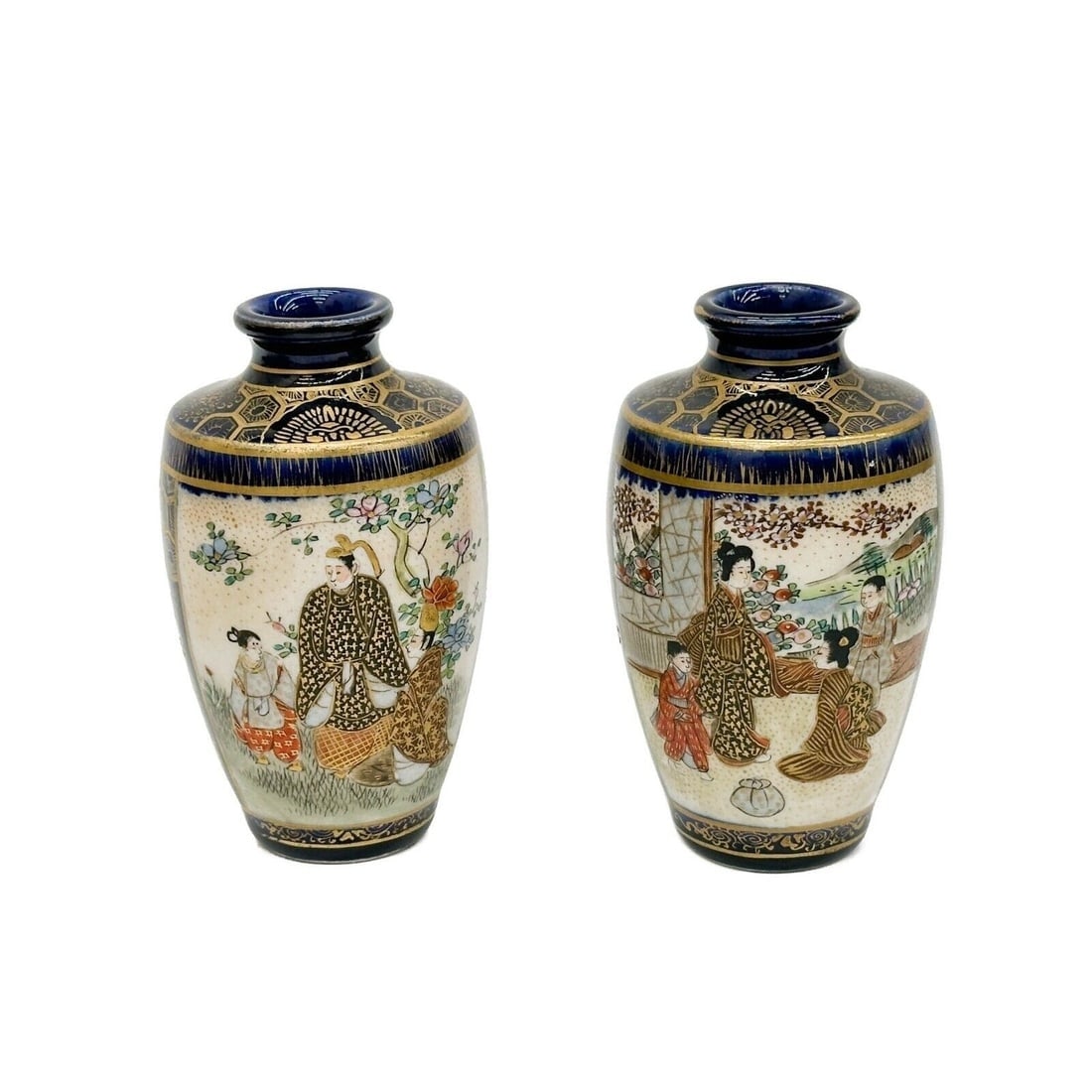 Pair Kinkozan Satsuma Japanese Hand Painted Miniature Porcelain Vases Meiji per (1 of 5)