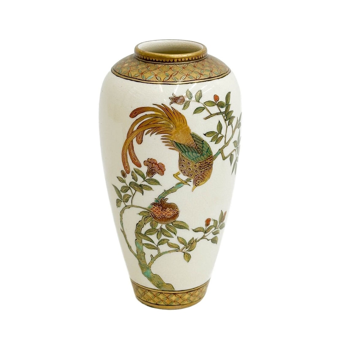 Kinkozan Masayasu Satsuma Hand Painted Porcelain Vase Bird Early Meiji Period: Kinkozan Satsuma Hand Painted Porcelain Vase, Early Meiji period. Hand painted scene with a bird in a tree. Underside marked ??? Kinkozan, Masayasu-painter's mark ?? Weight: Approx. .5 lb Measurements