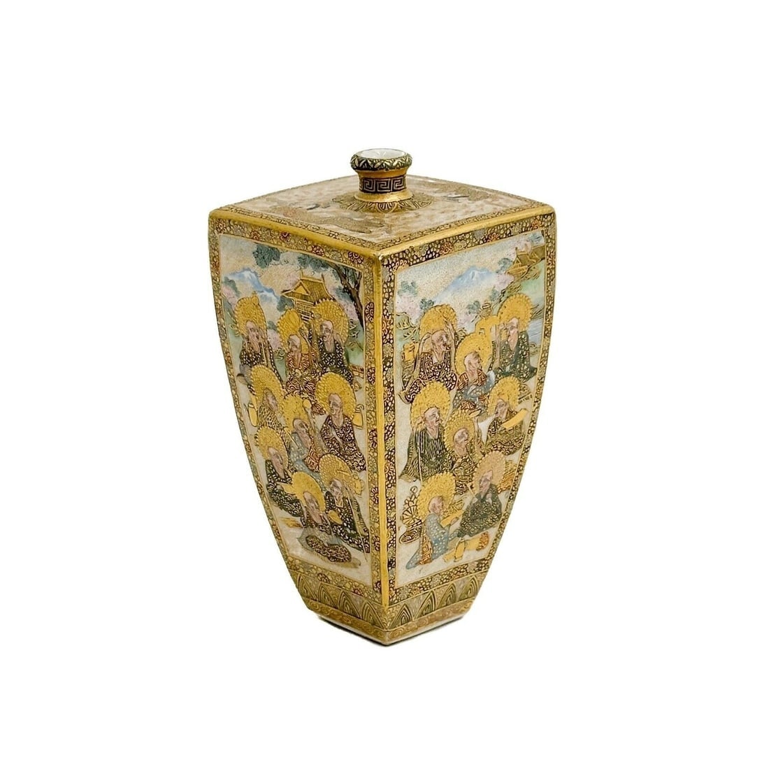 Meizan Hododa Japanese Satsuma Hand Painted Porcelain Vase Square Meiji period (1 of 6)