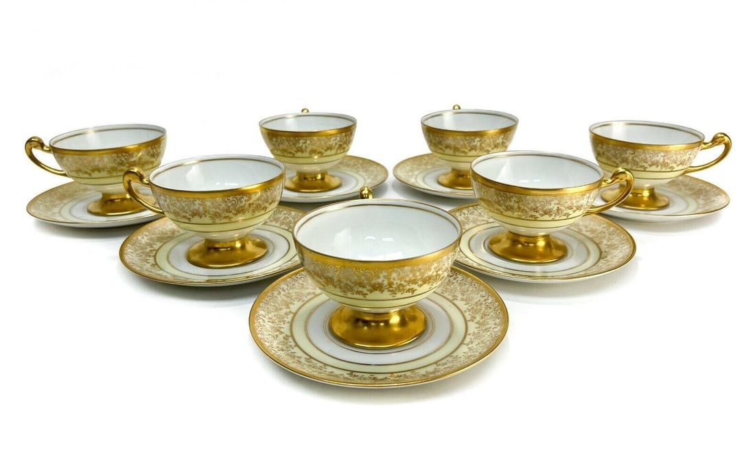 7 Hutschenreuther and Heinrich & Co. Porcelain Tea Cups, circa 1930 (1 of 5)