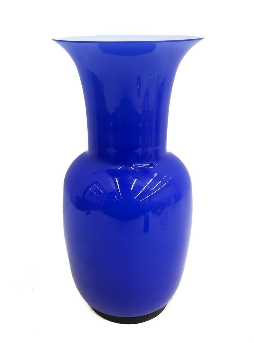 Venini Cobalt Blue Opalino Opaline Glass Vase 14 inches tall Signed 2012 (1 of 7)