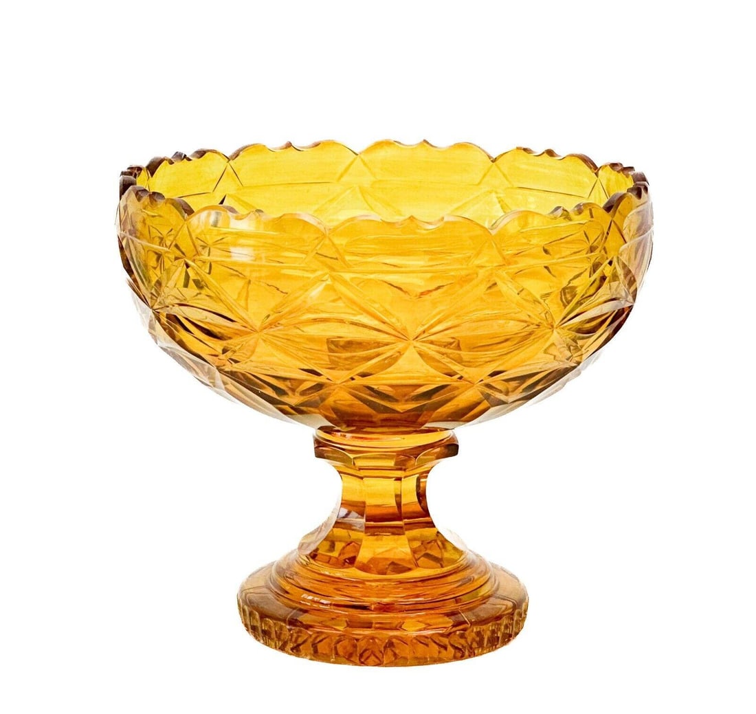 Bohemian Amber Gold Cut Glass Centerpiece Bowl, 19th century (1 of 7)