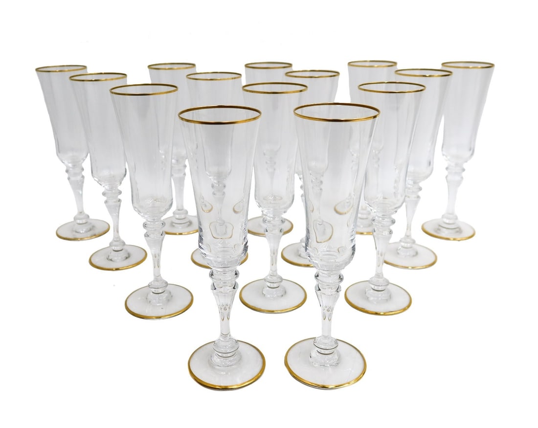 14 Baccarat France Crystal Glass Fluted Champagne Wine Goblets in Vienne Signed (1 of 6)