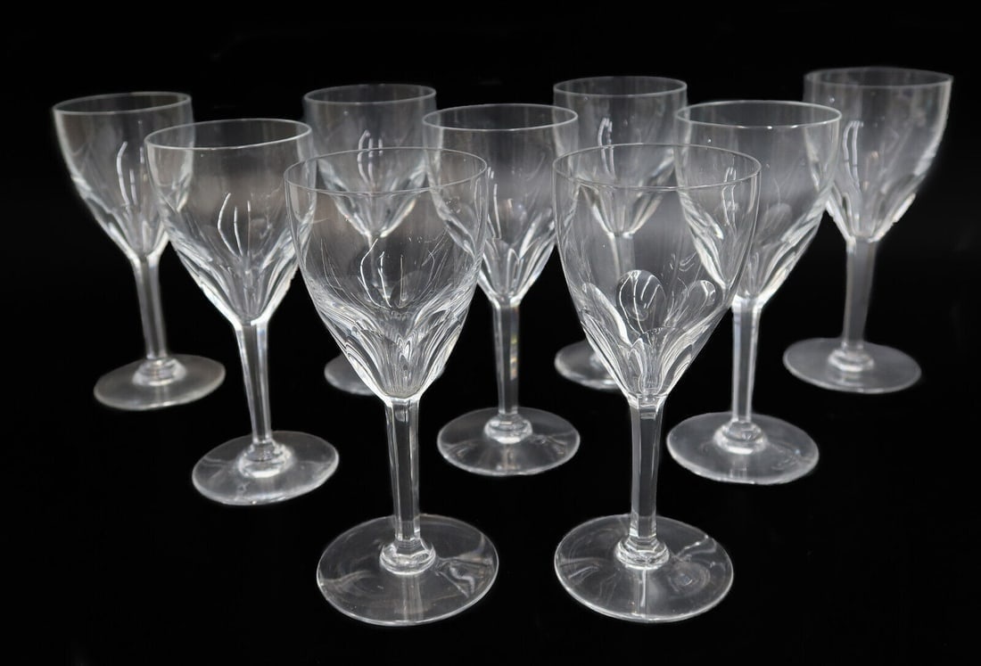 9 Baccarat France Cut Glass Claret Wine Goblets in Genova Signed (1 of 6)