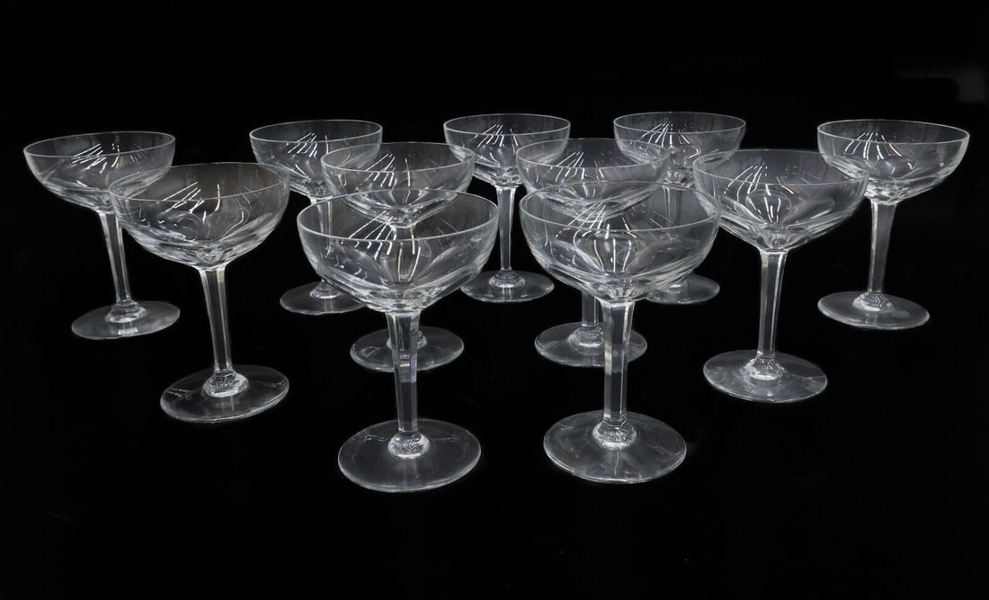 11 Baccarat France Cut Glass Champagne Saucers in Genova Signed (1 of 5)