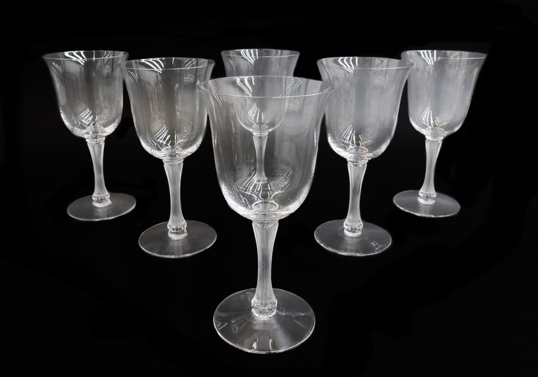 6 Lalique France Glass Bordeaux Red Wine Goblets in Barsac Signed Frosted Stem (1 of 9)