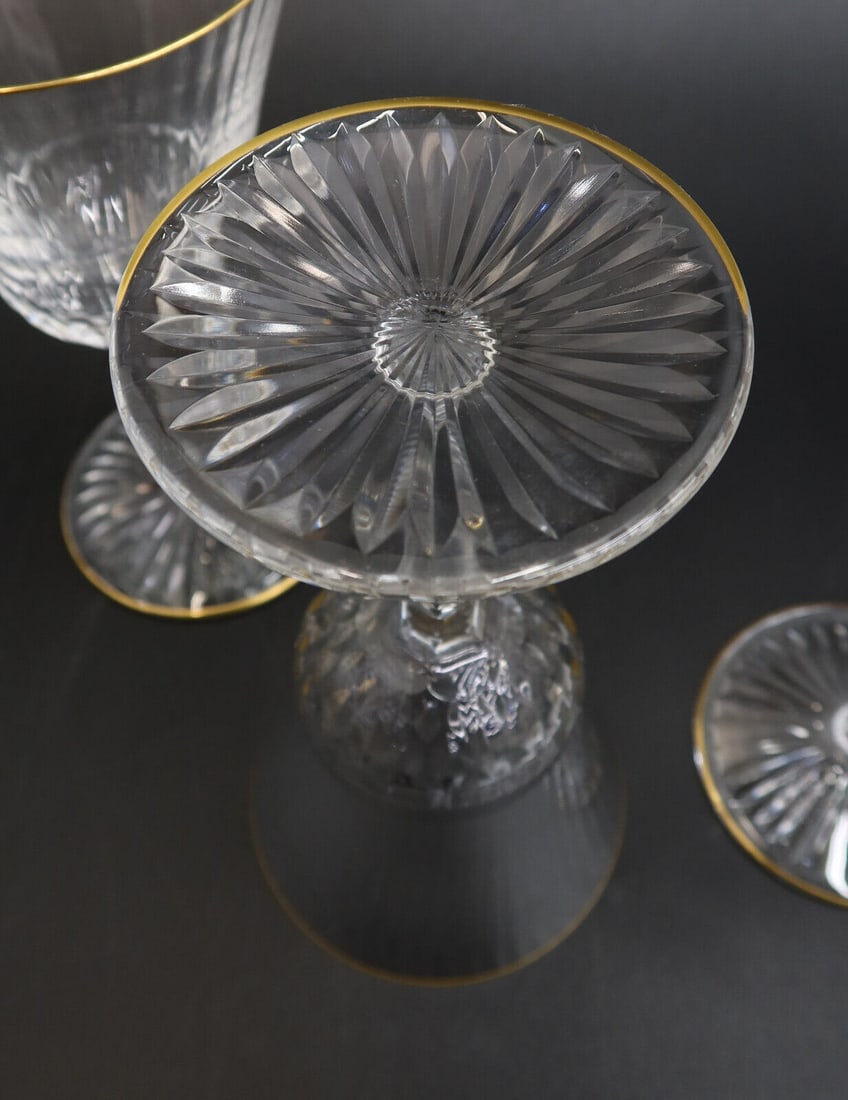 4 St. Louis France Crystal Glass Burgundy Wine Goblets in Apollo Gold Signed - 4
