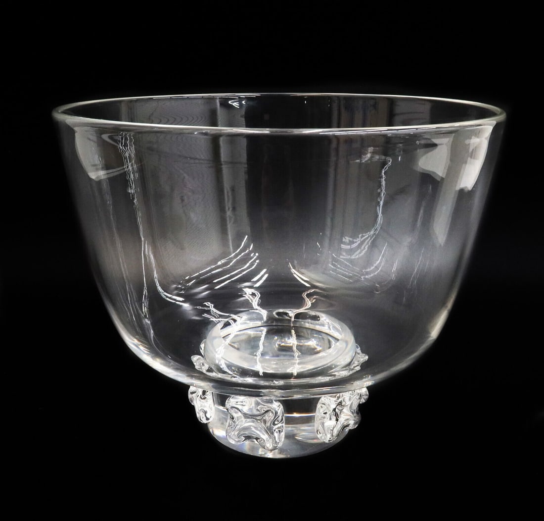 Steuben Crystal Glass Footed Prunts Punch Bowl Signed (1 of 9)