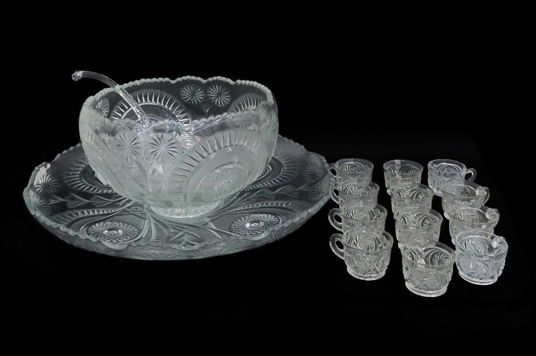 Vintage Glass Punch Bowl Set for 12 20th Century (1 of 7)