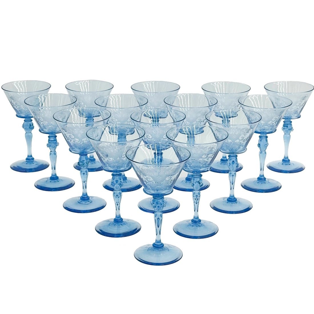 15 Steuben Glass Marina Blue Engraved Autumn Wine Glasses Prunts Signed (1 of 7)