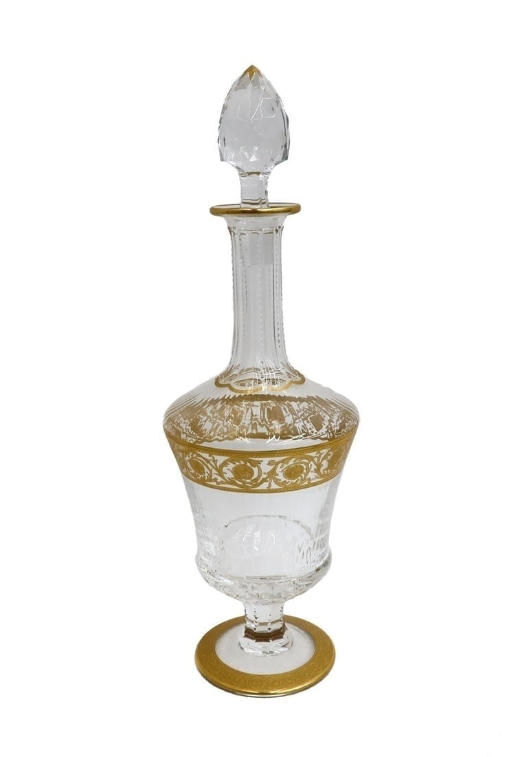 Saint (St) Louis France Cut Glass 14 inch Wine Decanter in Thistle Signed (1 of 5)