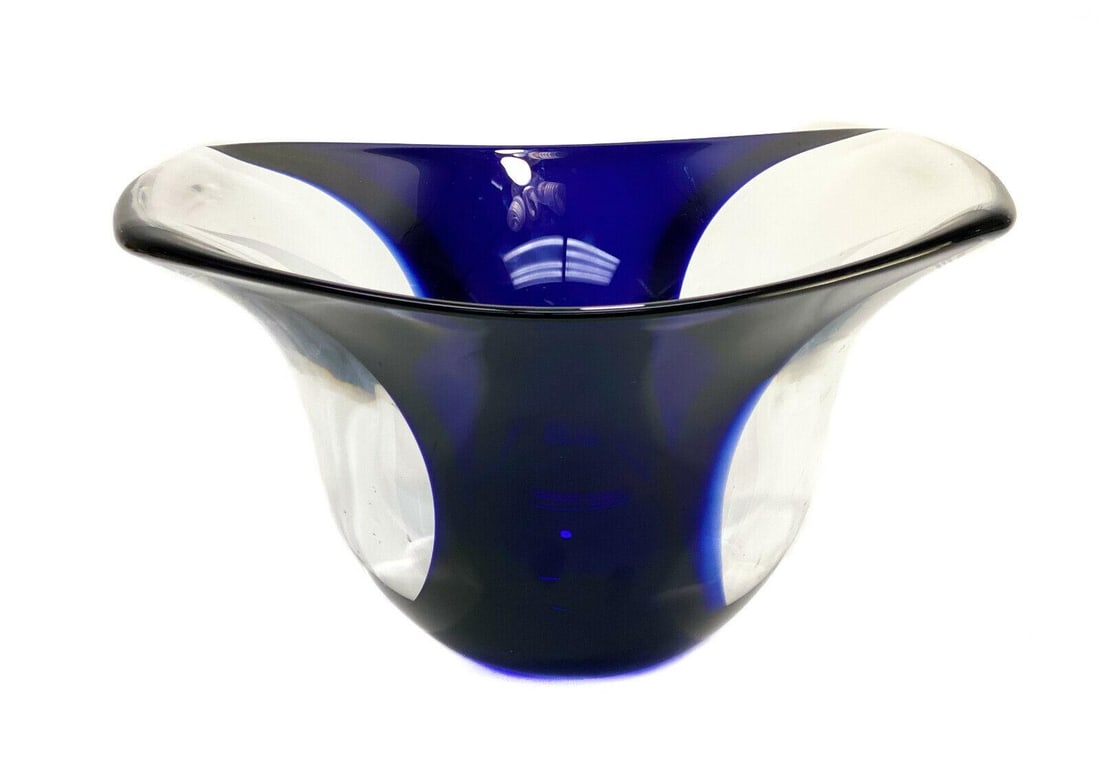 Orrefors Art Glass Cobalt Blue Clear Bowl Lars Hellsten (1 of 5)