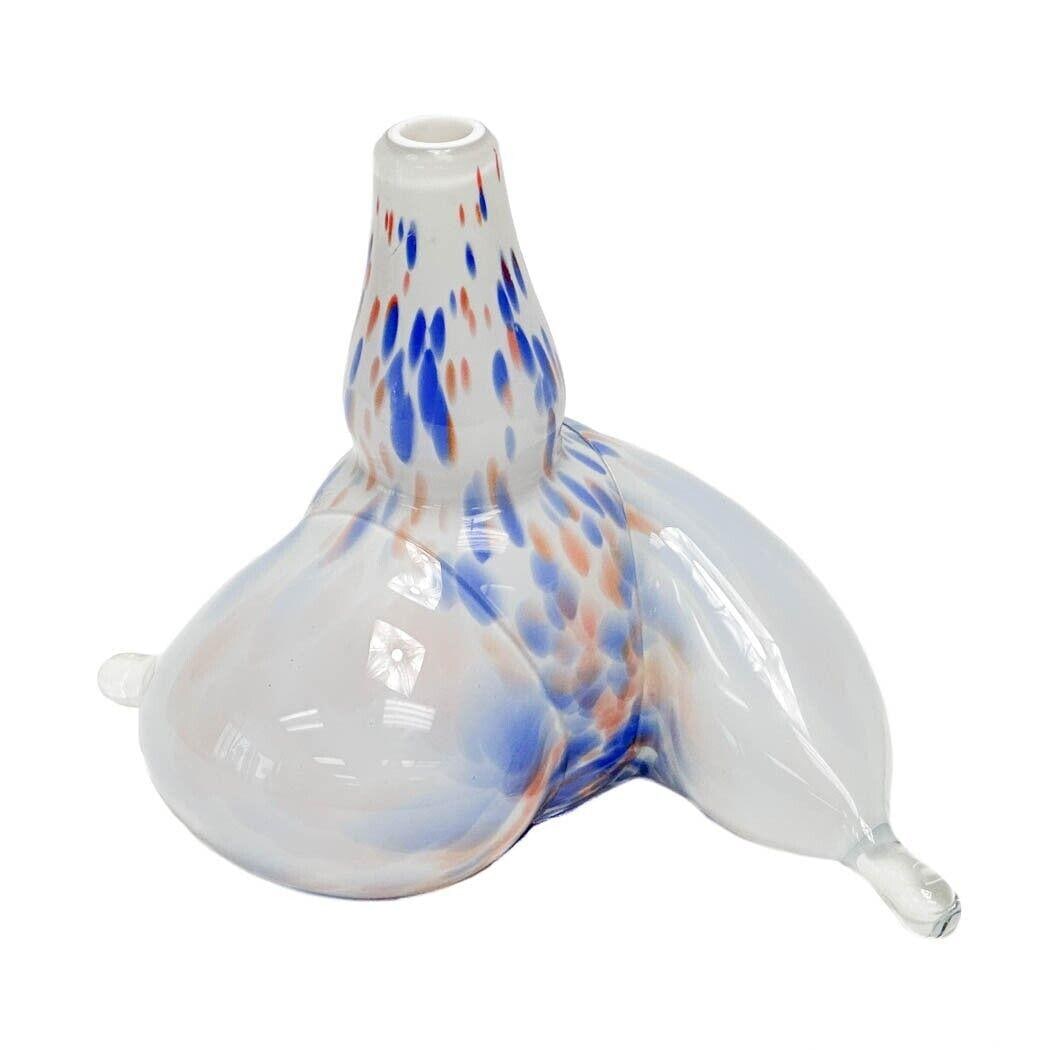 Marvin Lipovsky (1938-2016) Art Glass Blown Sculpture Sketch Series Signed: Marvin Lipofsky (1938-2016) Art Glass Blown Sculpture, Sketch series. White glass decorated with blue and orange spots. Etched signature and date to the side. Weight Approx., 2 lbs Measures Approx.,,