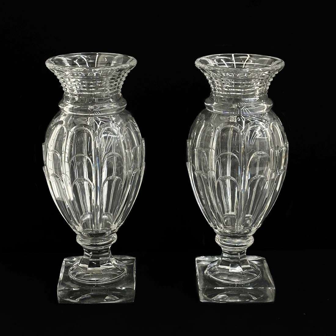 Pair Baccarat Musee des Cristalleries Reproduction Glass 13.8in Vases Signed (1 of 11)