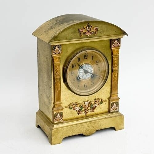 Samuel Marti French Gilt Bronze and Champleve Enamel Mantle Clock circa 1910 - 2