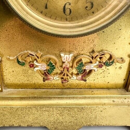 Samuel Marti French Gilt Bronze and Champleve Enamel Mantle Clock circa 1910 - 3