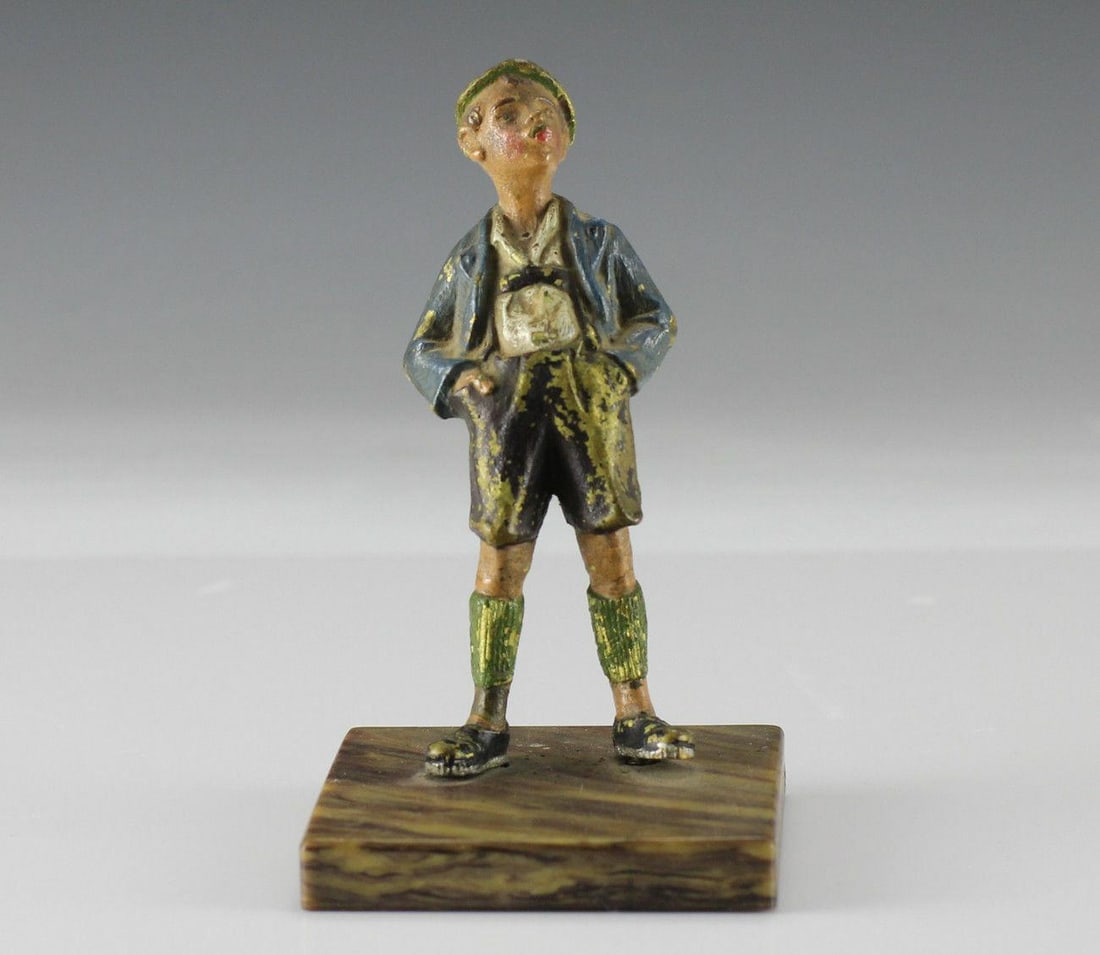Austrian cold bronze painted boy in Lederhosen Figurine. (1 of 4)