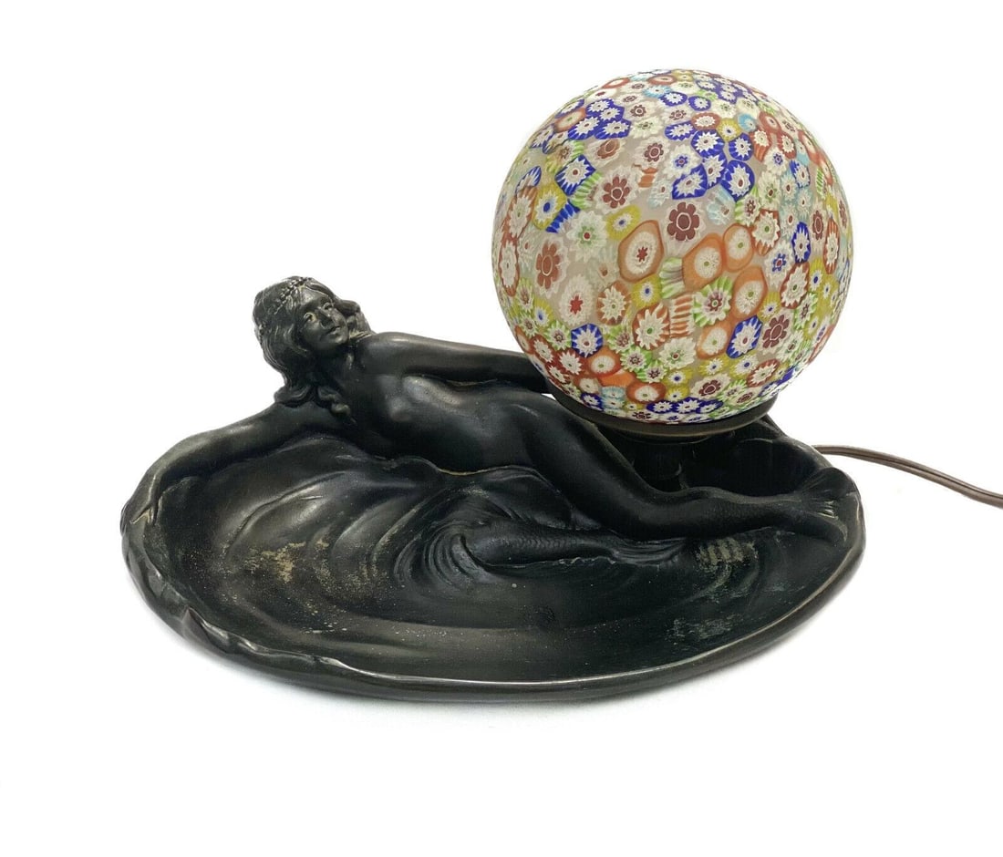 American Bronze and Millefiori Art Nouveau Mermaid Lamp, First half 20th Century (1 of 9)