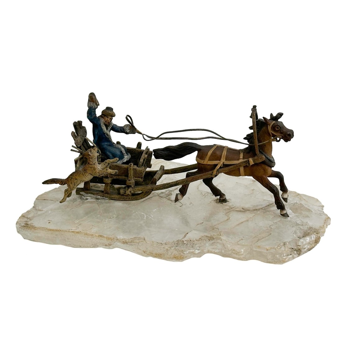 Stefan Buchinger Austrian Cold Painted Bronze Figurine Horse Drawn Sled Quartz (1 of 7)