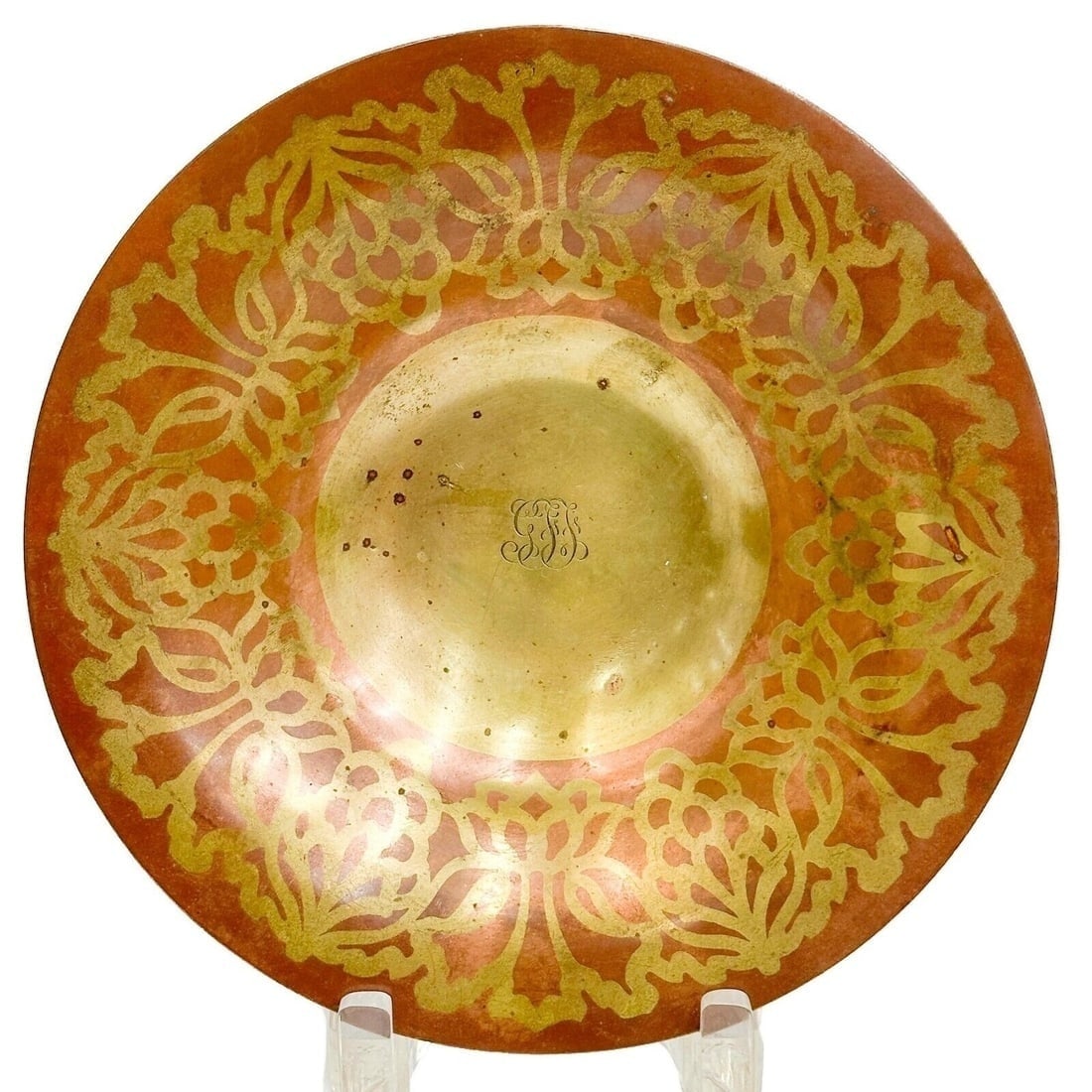 Tiffany & Co Mixed Metal Bronze Copper Bowl 1st half 20th century: Tiffany & Co Mixed Metal Bronze Copper Bowl, 1st half 20th century. Engraved stylized monogram to the center. Underside marked Tiffany & Co Weight: Approx. 1 lb Measurements: Approx. 9.375 inches diam